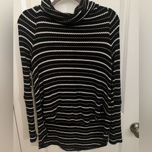Free People Women's XS Black Striped Turtleneck Long Sleeve Shirt Boho Stretchy